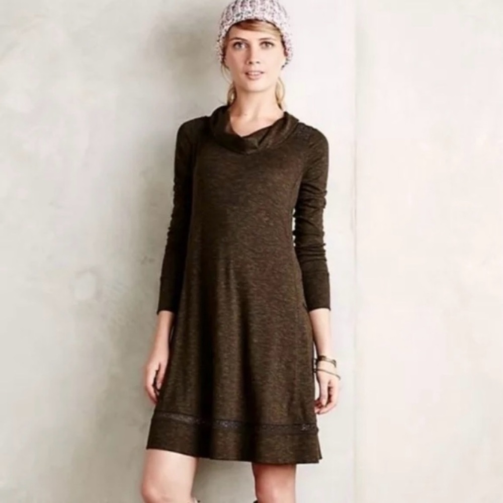Anthropologie Saturday Sunday Green Spacedye Crochet Back Swing Tunic Dress